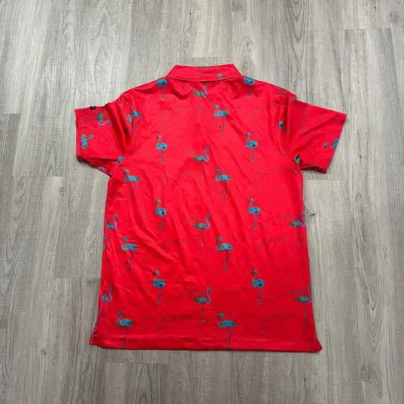 Yatta Golf Polo Shirt Men's Medium Animal Print Flamingos Stretch Golfing Sports - Picture 6 of 8